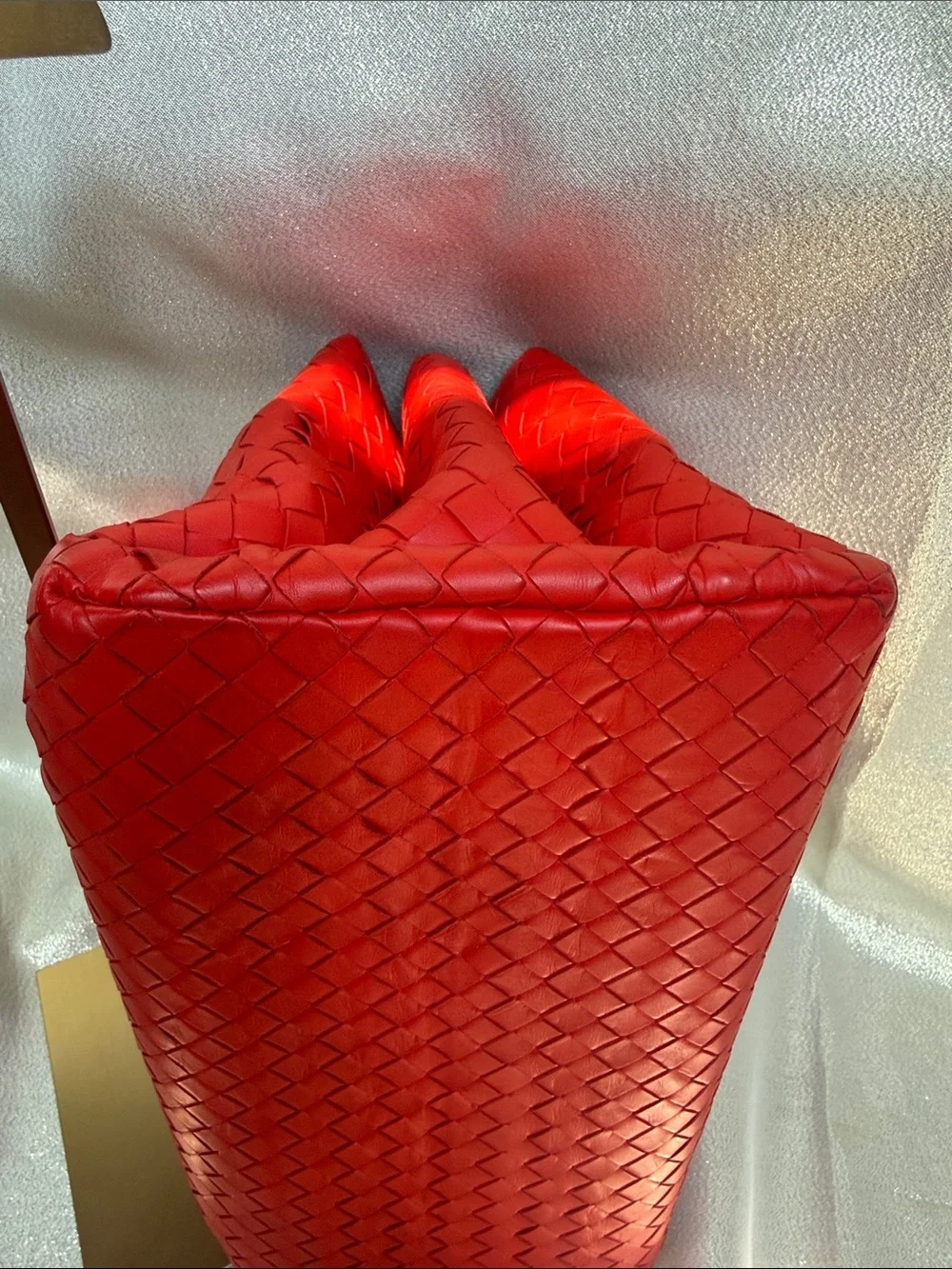 Bottega Veneta Red Intacciato Nappa Leather Roma Bag